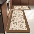Set of two non-slip imitation linen kitchen floor mats with coffee-themed illustrations - Coffee Dessert Pattern / 40x60cm