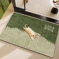 Absorbent non-slip linen-like bath mat with cute ginger cat and lifestyle quote design - Love Life / 40*60cm