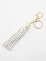 Elegant white faux leather tassel keychain with gold alloy lobster clasp and ring - White (21076)