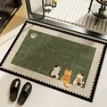 Tappetino da bagno assorbente in terra di diatomee verde con graziosi gatti a fumetti - 40x60cm (Stile Standard) / Stile Gatto Verde Scuro (Rettangolare)