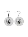 Halloween festive spider web pattern wooden round drop earrings with black fishhook wires - Spider Web Print Disk Style