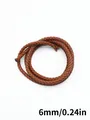 Detail view of 6mm braided brown PU leather cord for DIY bag and keychain accessories - Three-Strand Twisted Style (00115)