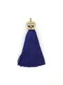 Detail of a royal blue polyester tassel with a gold-toned crown cap for DIY crafts. - Crown Cap Style / Sapphire Blue