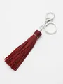 Elegant burgundy faux leather tassel keychain with silver lobster clasp bag charm accessory - Dark Red (21077)