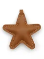 Close-up of a brown padded leather star-shaped charm with visible yellow stitching. - Star Pendant / Caramel color
