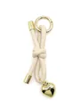 Elegant beige leather knotted cord keychain featuring a polished gold-tone heart charm - Woven Lanyard (21668)