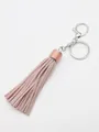 Pink leather tassel keychain with silver alloy lobster clasp and ring for bag pendant. - Pink (21078)