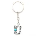 Bohemian alloy letter U keychain featuring a blue turquoise bead and ethnic engravings - 20498