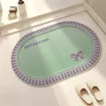 Non-slip oval green and purple braided linen bathroom mat with bow and bathroom text - 40x60cm / Green Purple-Oval