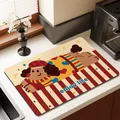 Absorbent kitchen drying mat with cute cartoon dog design for countertop and coffee bar - 30x40cm Thickened Version / Painter Hat Style