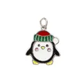 Macro view of cute alloy penguin charm with a red and green Christmas hat detail - Christmas Penguin Style (40054)