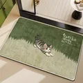 Absorbent faux linen bathroom floor mat with cute cat pattern and green finish - Let the Wind Go First / 40*60cm