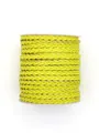 Detail view of fluorescent yellow 3-strand braided PU leather cord on a white spool. - Three-Strand Twisted Style (00179)