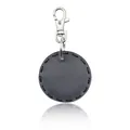 Portachiavi tondo catarifrangente in pelle nera con cuciture e chiusura in metallo argento - Forma Rotonda (20929) / Grigio scuro