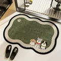 Tappetino da bagno antiscivolo e assorbente con simpatici cani e design verde vintage - 40x60cm (Stile Standard) / Stile Cane Verde Scuro (Forma a Onda)