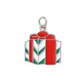 Detailed macro view of a festive red and green enamel Christmas gift box pendant charm - Christmas Gift Box Style (40052)