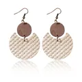 Bohemian crescent-shaped leather and wood drop earrings with woven texture details - Off White