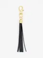Elegant black leather tassel keychain featuring a high-quality golden alloy lobster clasp - Black (22442)