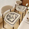 Elegant faux linen chair cushion with French retro black floral print for dining chairs - Horseshoe / 40x40cm / Ink Branch