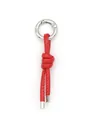 Elegant red handmade woven PU leather knot keychain featuring a silver metal spring ring clasp - Woven Knot Pendant (22045)