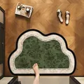 Vintage floral pattern diatom mud absorbent bath mat in olive green with wavy edges - GLH Style-Cloud Shape (Vintage Dark Green Floral) / 40*60cm (Standard Version)