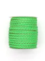 Detailed view of bright green braided PU leather cord with gold trim on white spool - Three-Strand Twisted Style (00178)