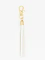 Elegant white leather tassel keychain featuring a gold-plated lobster clasp for handbag charm - White (22441)