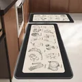 Durable anti-slip linen-look kitchen mat set featuring vintage vegetable sketches in black - Cheerful Fruits and Vegetables / 40x60cm