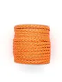 Close-up of vibrant orange three-strand braided PU leather cord on a white spool. - Three-Strand Twisted Style (00177)