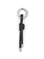 Handcrafted black knotted PU leather keychain with silver carabiner ring - Leather Woven Ball (22048)