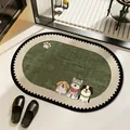 Cartoon dog pattern oval diatom mud bathroom mat in dark green and beige - 40x60cm (Standard Style) / Dark Green Dog Style (Oval)