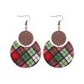 Crescent moon plaid leather and wood drop earrings with colorful tartan pattern for women - Tartan Plaid