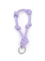 Close-up of purple knotted leather phone lanyard with a silver metal carabiner ring - Purple