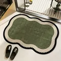 Vintage green scalloped bathroom mat with geometric border and anti-slip texture - 40x60cm (Standard Style) / Dark Green Wave Style