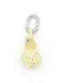 Detailed view of hand-woven cream PU leather knot ball keychain with silver clasp - Spherical Woven Pendant (21944)
