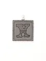 Close-up of vintage silver alloy square pendant with ornate letter X engraving - Retro Square Letter X (40316)