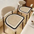 Vintage French faux linen dining chair cushion with U-shaped design and non-slip backing. - Horseshoe / 40x40cm / Vintage Warm