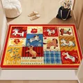 Detailed view of festive red Year of the Horse doormat with cartoon horse patterns. - 50*80cm / Cute Horse Multicolor