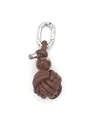 Handcrafted brown woven faux leather knot keychain bag charm with silver metal carabiner - Spherical Woven Pendant (21945)