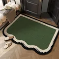 Elegante tappeto d'ingresso in velluto a ricci con motivo geometrico verde e bordo ondulato - 40*60cm / Geometria a Venatura del Legno Verde