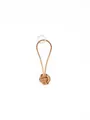 Macro detail of a handwoven brown leather monkey's fist knot keychain with silver ring - Light Brown (22126)