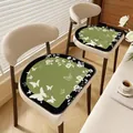 French vintage green faux linen chair cushion with butterfly pattern for dining room decor - Horseshoe / 40x40cm / Green Butterfly