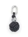 Close-up of handmade black PU woven ball keychain with marble bead and silver clasp - Woven Ball Charm (21946)