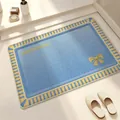 Blue woven bathroom mat with yellow bow and stripes, non-slip absorbent floor rug - 40x60cm / Yellow Blue-Square