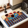 Cute cartoon absorbent kitchen mat featuring a dog design and 'ENJOY LIFE' text for coffee bars - 30x40cm Thickened Version / Christmas Hat Style