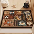 Detailed view of cartoon horse pattern patchwork entryway mat in a cozy home setting - 50*80cm / Cute Horse Brown