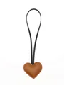 Elegant brown leather heart bag charm with black strap for DIY keychain accessory - Heart Charm / Brown
