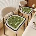 Vintage French style faux linen chair cushion with green floral tulip pattern - Horseshoe / 40x40cm / Green Floral