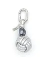 Hand-knotted silver PU leather ball keychain bag charm accessory with marble bead - Woven Ball Charm (21949)