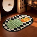 Oval checkerboard pumpkin bathroom mat with 'warm & whole' embroidery design texture - 40*60cm / Double Pumpkin Plaid